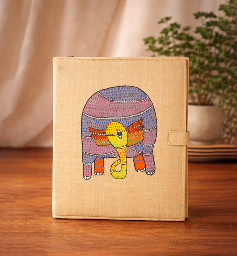 Handcrafted Elephant Folk Art Fabric File Folder – Handmade Traditional Gond Art