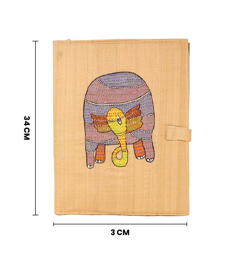 Handcrafted Elephant Folk Art Fabric File Folder – Handmade Traditional Gond Art