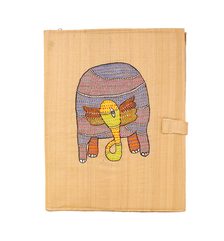 Handcrafted Elephant Folk Art Fabric File Folder – Handmade Traditional Gond Art