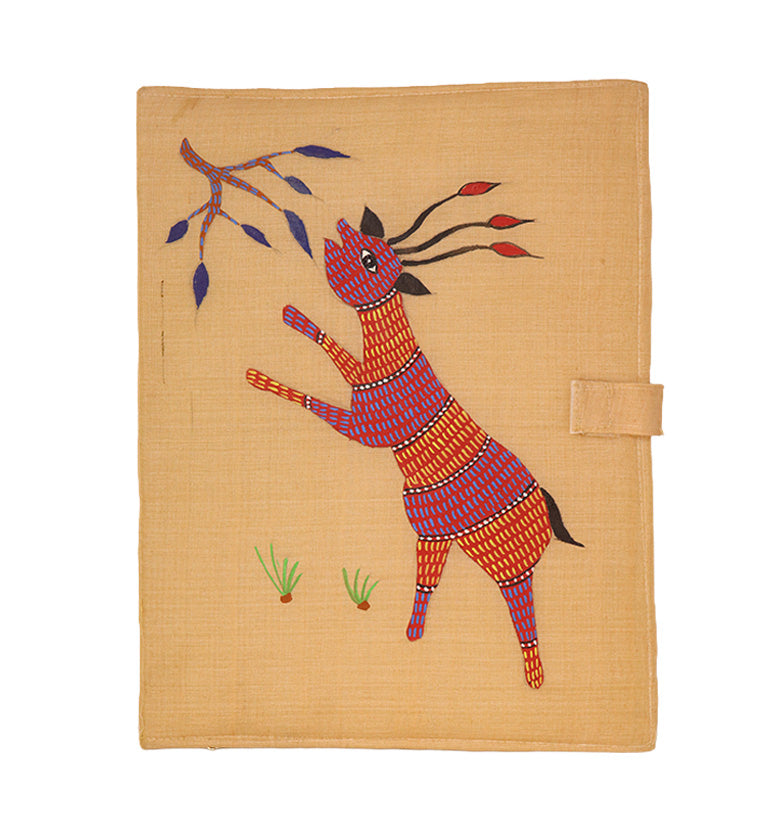 Handcrafted Gond Folk Art Fabric File Folder – Deer printed