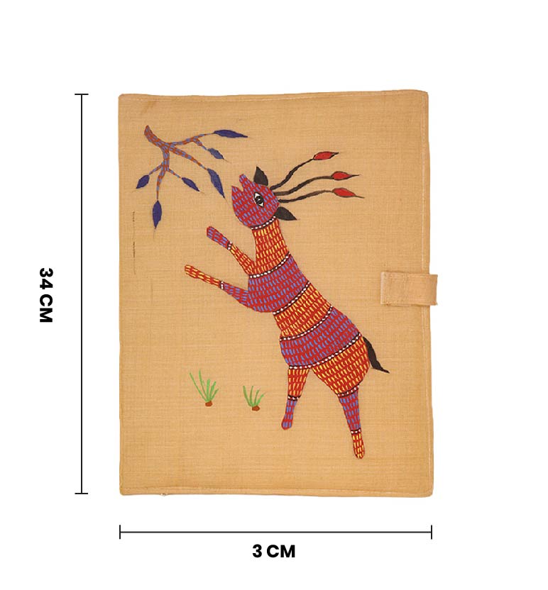 Handcrafted Gond Folk Art Fabric File Folder – Deer printed