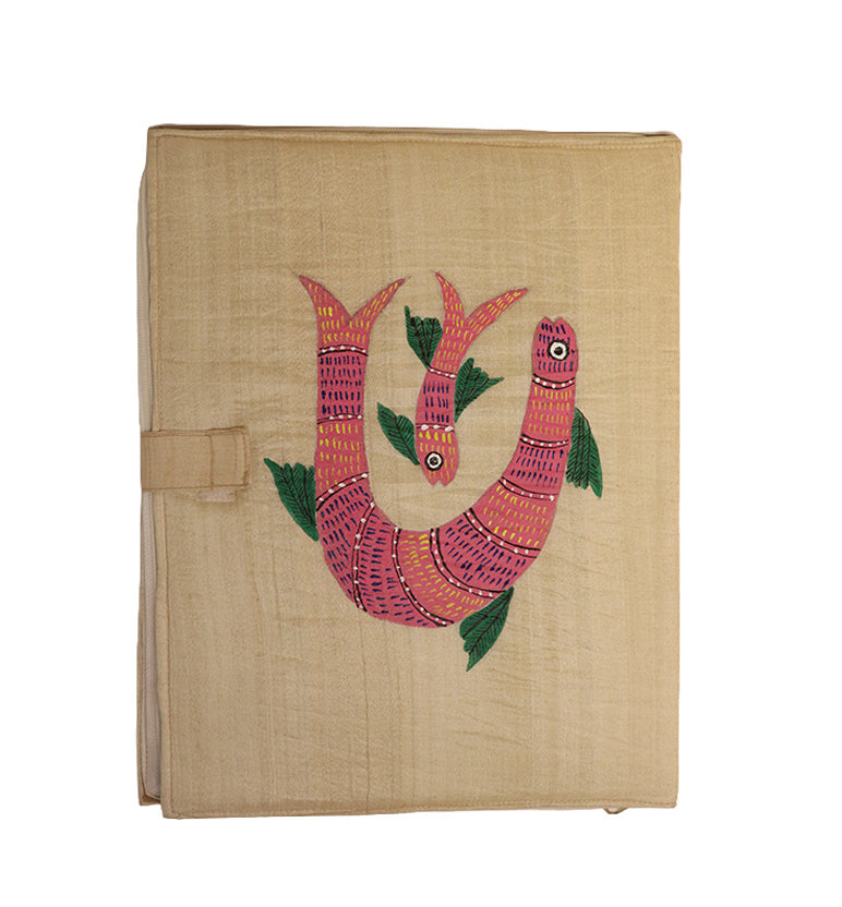 Handcrafted Folk Gond Art Fabric File Folder –  Colorful Tiger Motif