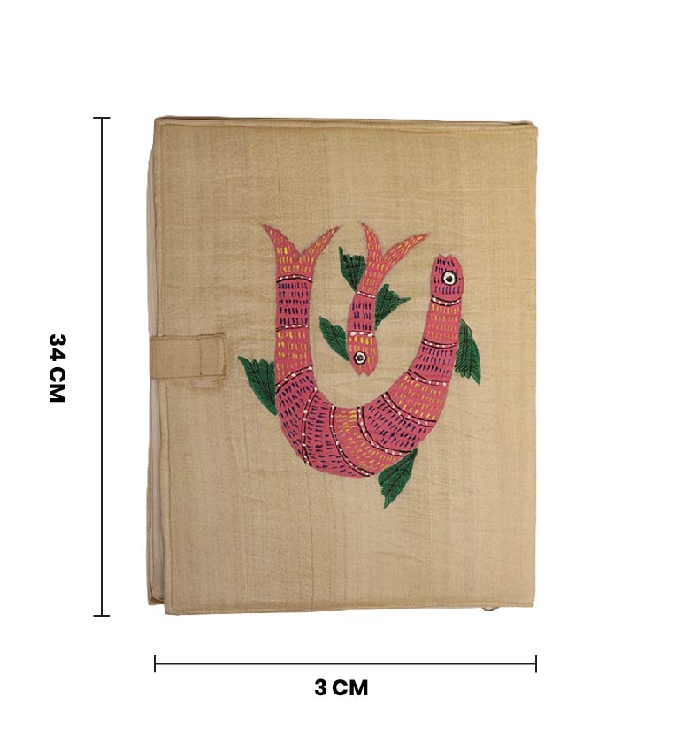 Handcrafted Folk Gond Art Fabric File Folder –  Colorful Tiger Motif