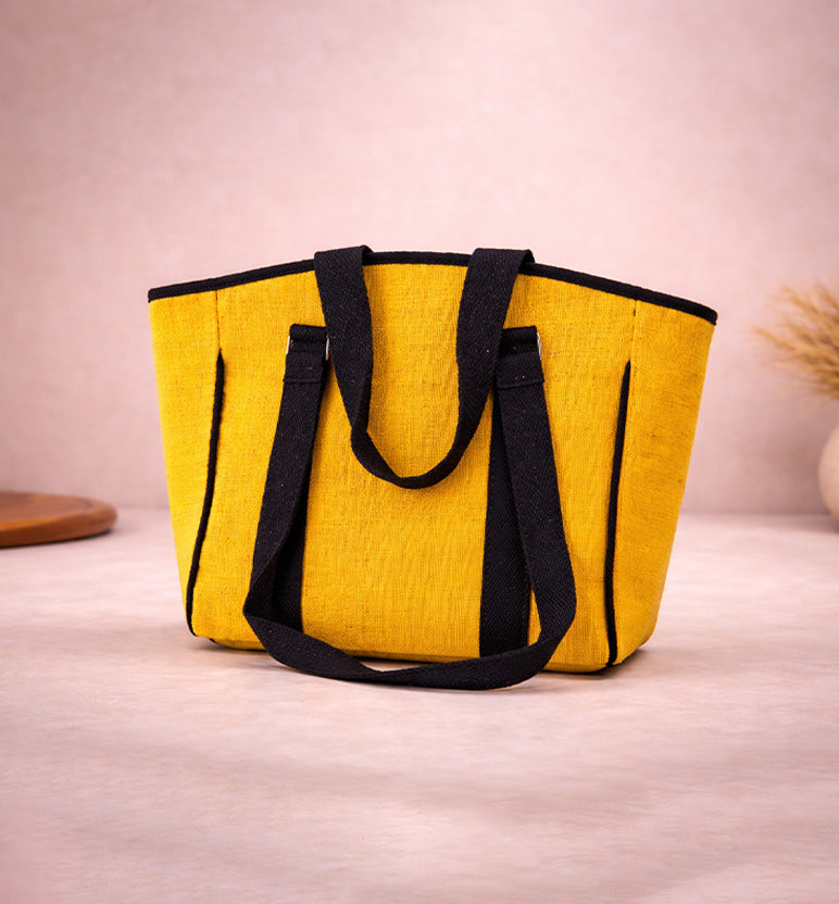 Handcrafted Natural Jute Handbag – Yellow Panel