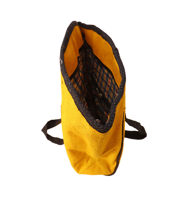 Handcrafted Natural Jute Handbag – Yellow Panel