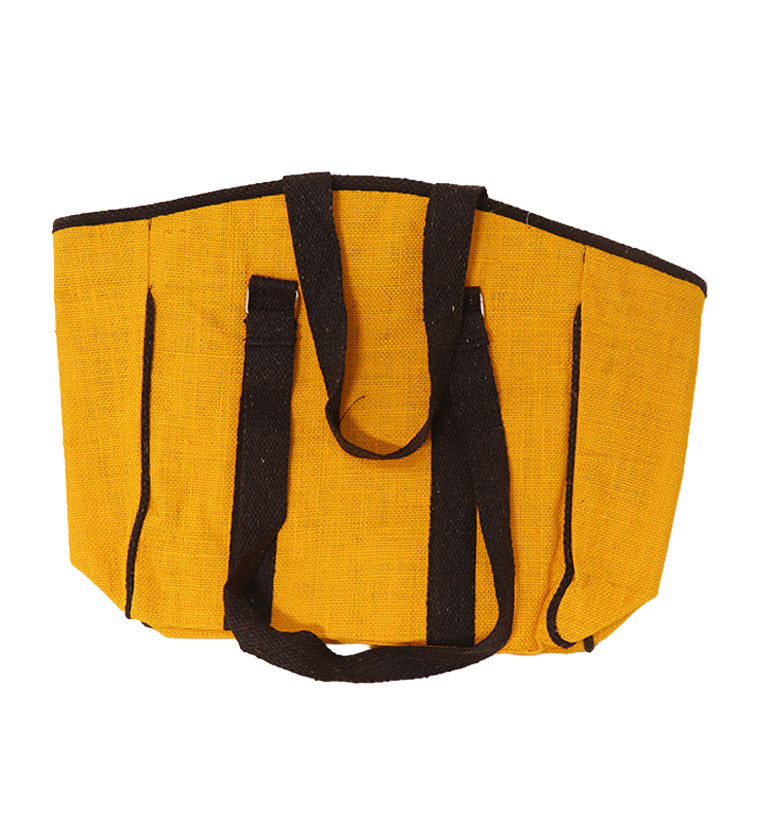 Handcrafted Natural Jute Handbag – Yellow Panel