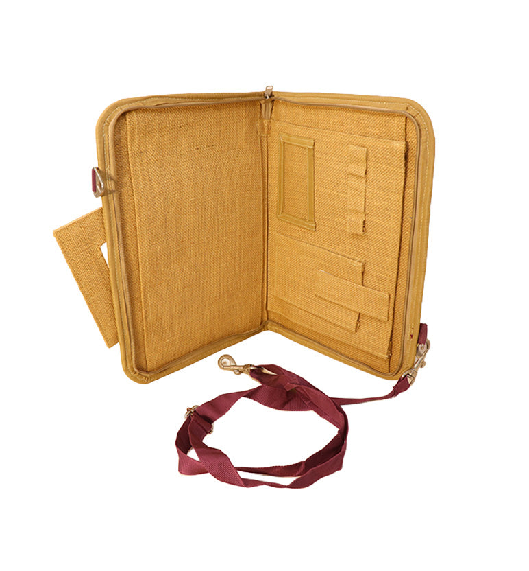 Hancrafted Natural Jute bag with Maroon Handle