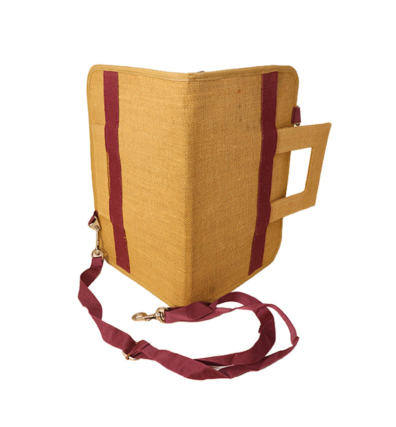 Hancrafted Natural Jute bag with Maroon Handle