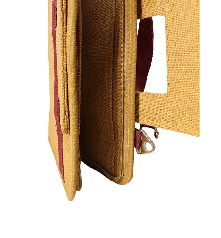 Hancrafted Natural Jute bag with Maroon Handle