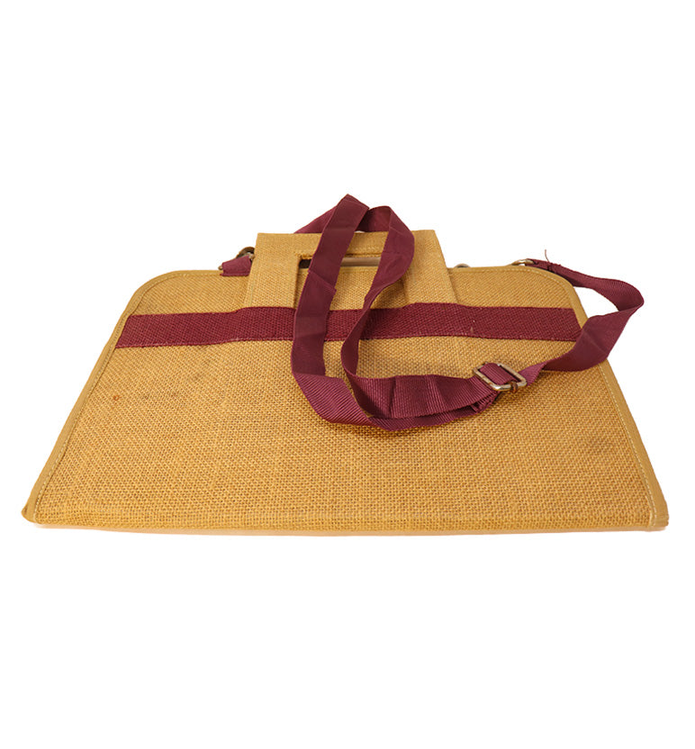 Hancrafted Natural Jute bag with Maroon Handle
