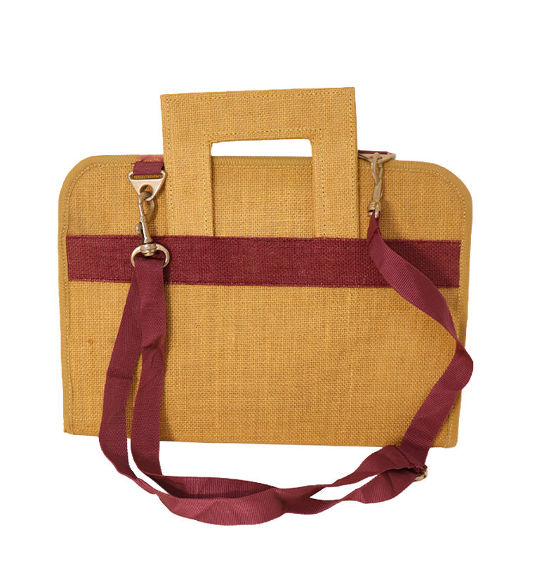 Hancrafted Natural Jute bag with Maroon Handle
