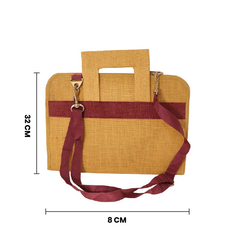 Hancrafted Natural Jute bag with Maroon Handle
