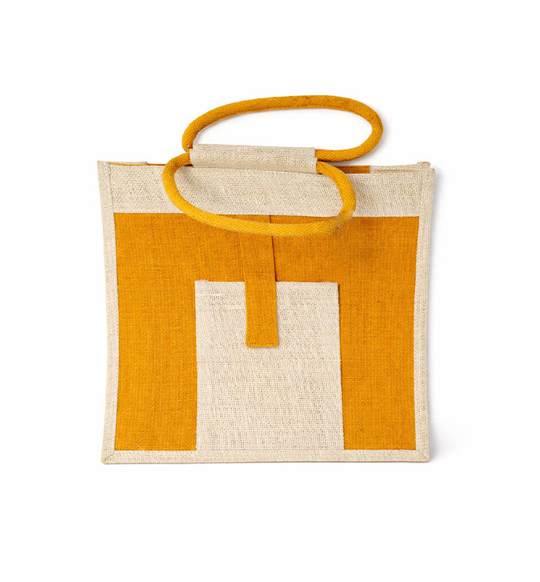 Handcrafted Natural Jute Tote Bag – Red Geometric Pattern