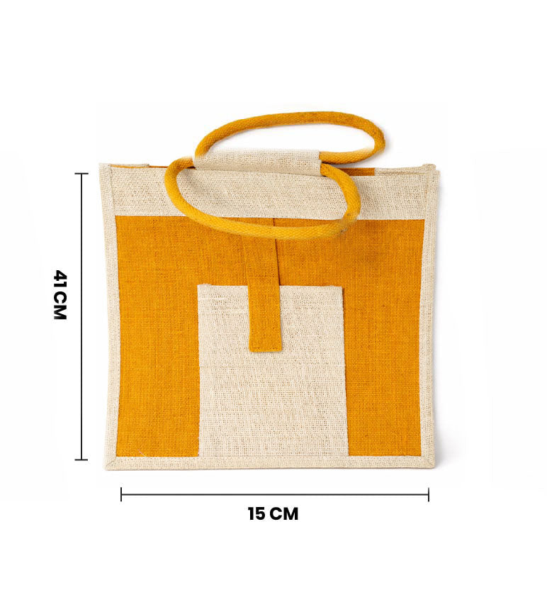 Handcrafted Natural Jute Tote Bag – Red Geometric Pattern
