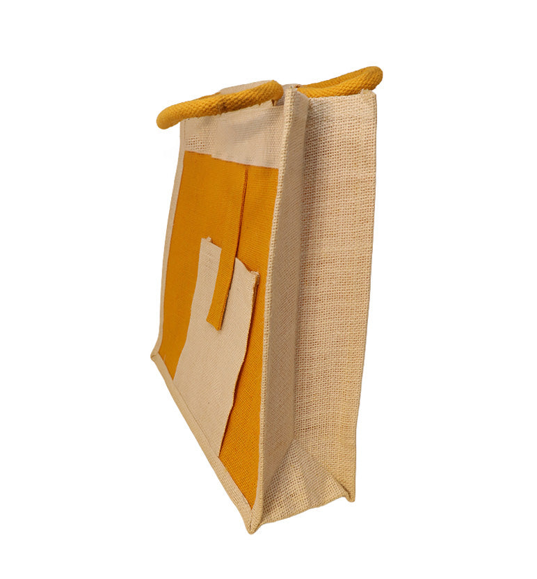Handcrafted Natural Jute Tote Bag – Red Geometric Pattern