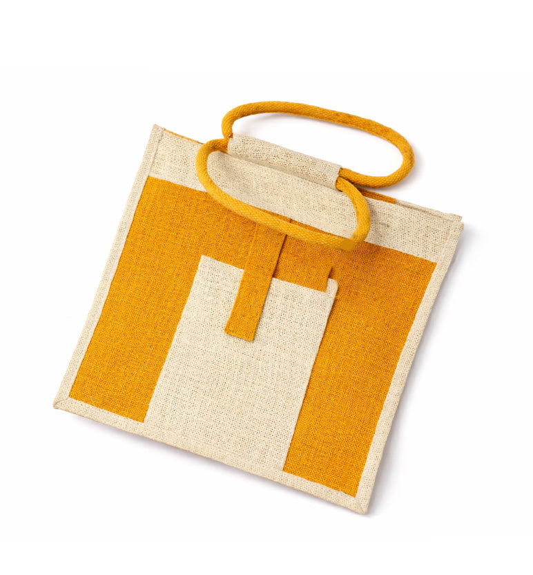 Handcrafted Natural Jute Tote Bag – Red Geometric Pattern