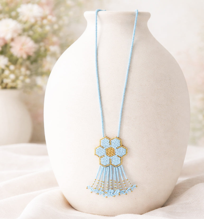 Handcrafted Beaded Flower Pendant Necklace