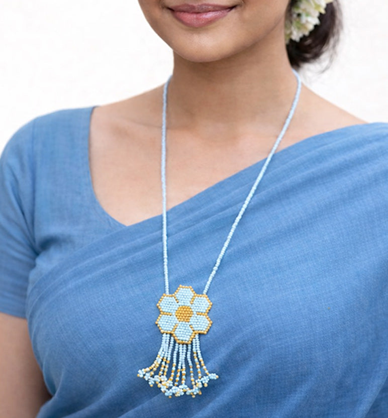 Handcrafted Beaded Flower Pendant Necklace