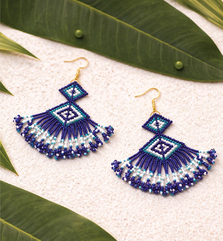 Handcrafted Geometric Beadwork Choker Necklace Set with Earrings