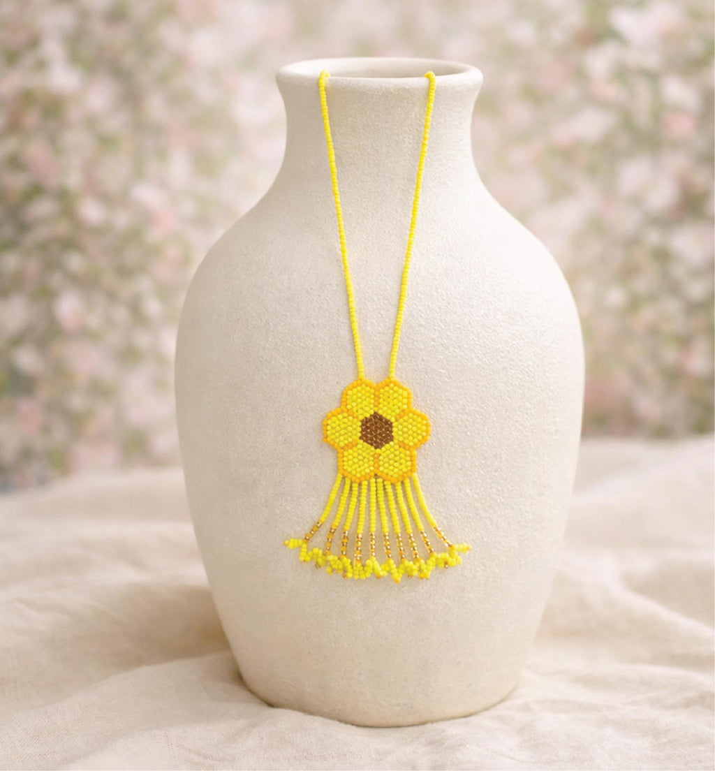 Handcrafted Beaded Flower Pendant Necklace