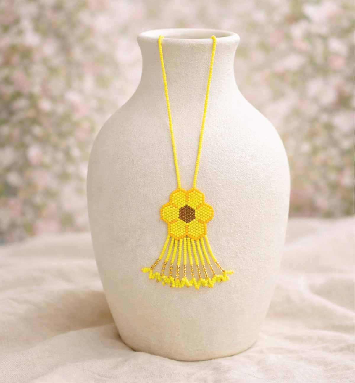 Haldi Beaded Flower Pendant Necklace
