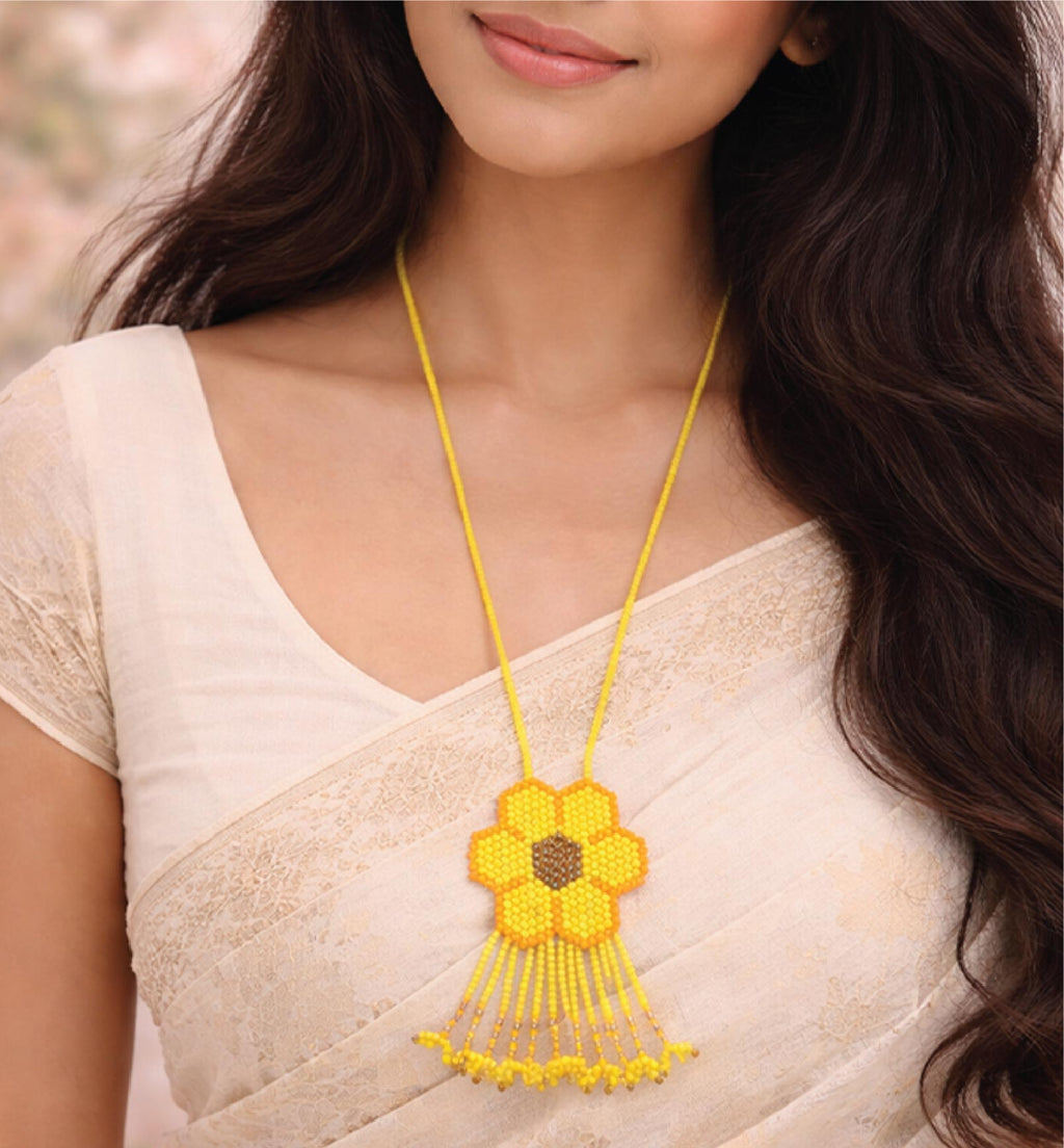 Handcrafted Beaded Flower Pendant Necklace