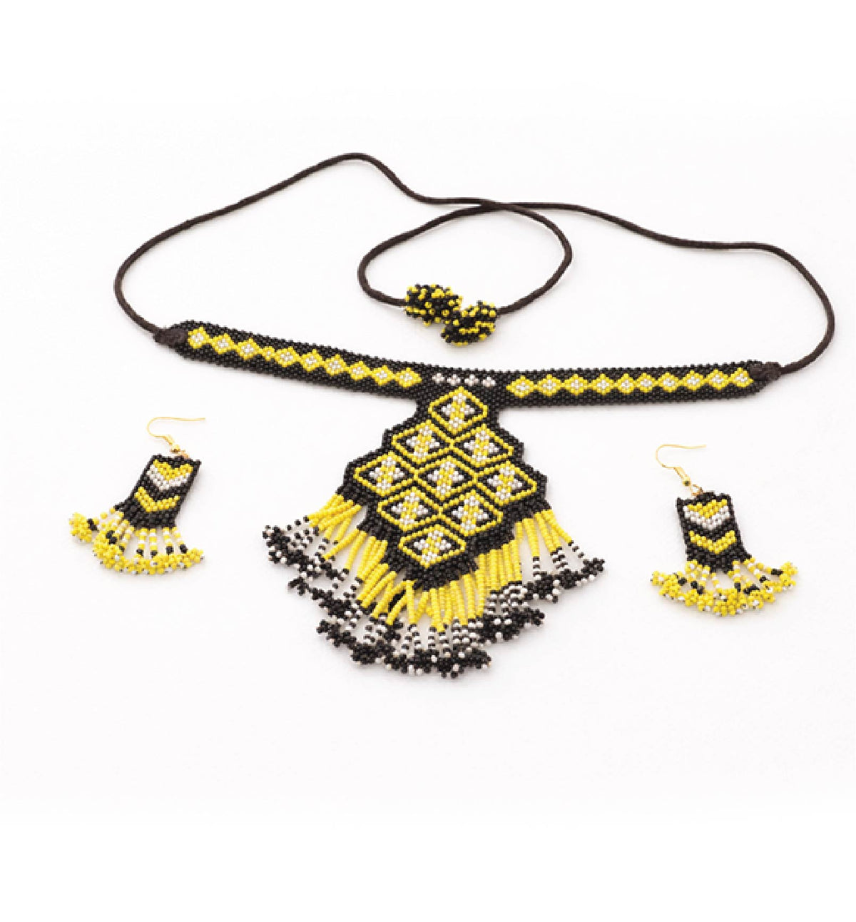 Handcrafted Geometric Beadwork Choker Necklace Set with Earrings