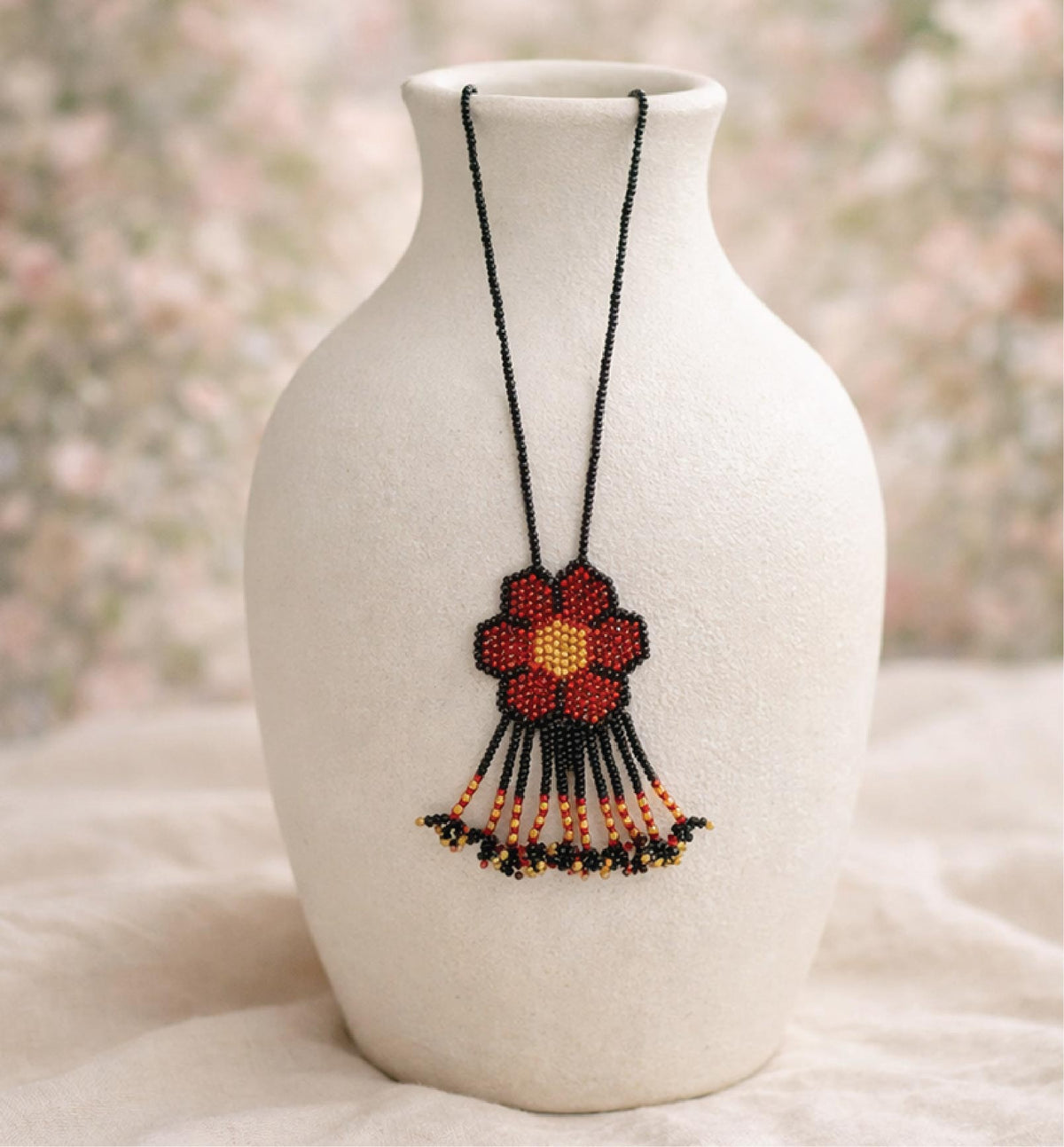 Handcrafted Beaded Flower Pendant Necklace