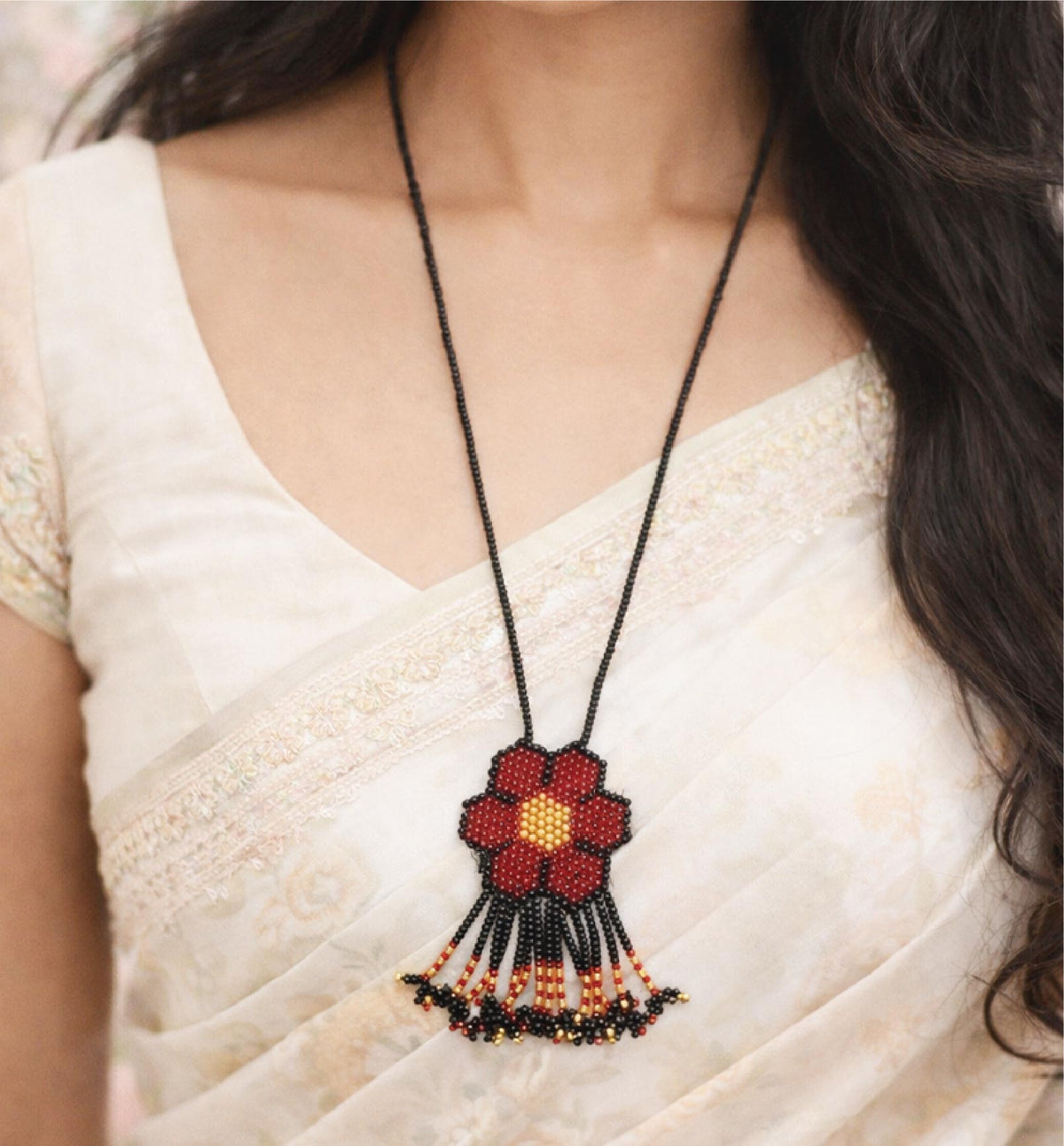 Handcrafted Beaded Flower Pendant Necklace
