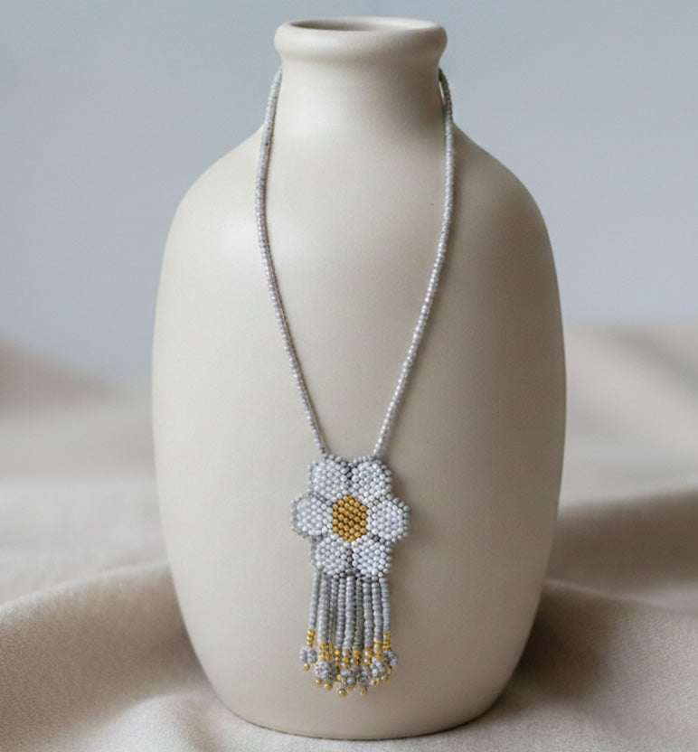 Handcrafted Beaded Flower Pendant Necklace