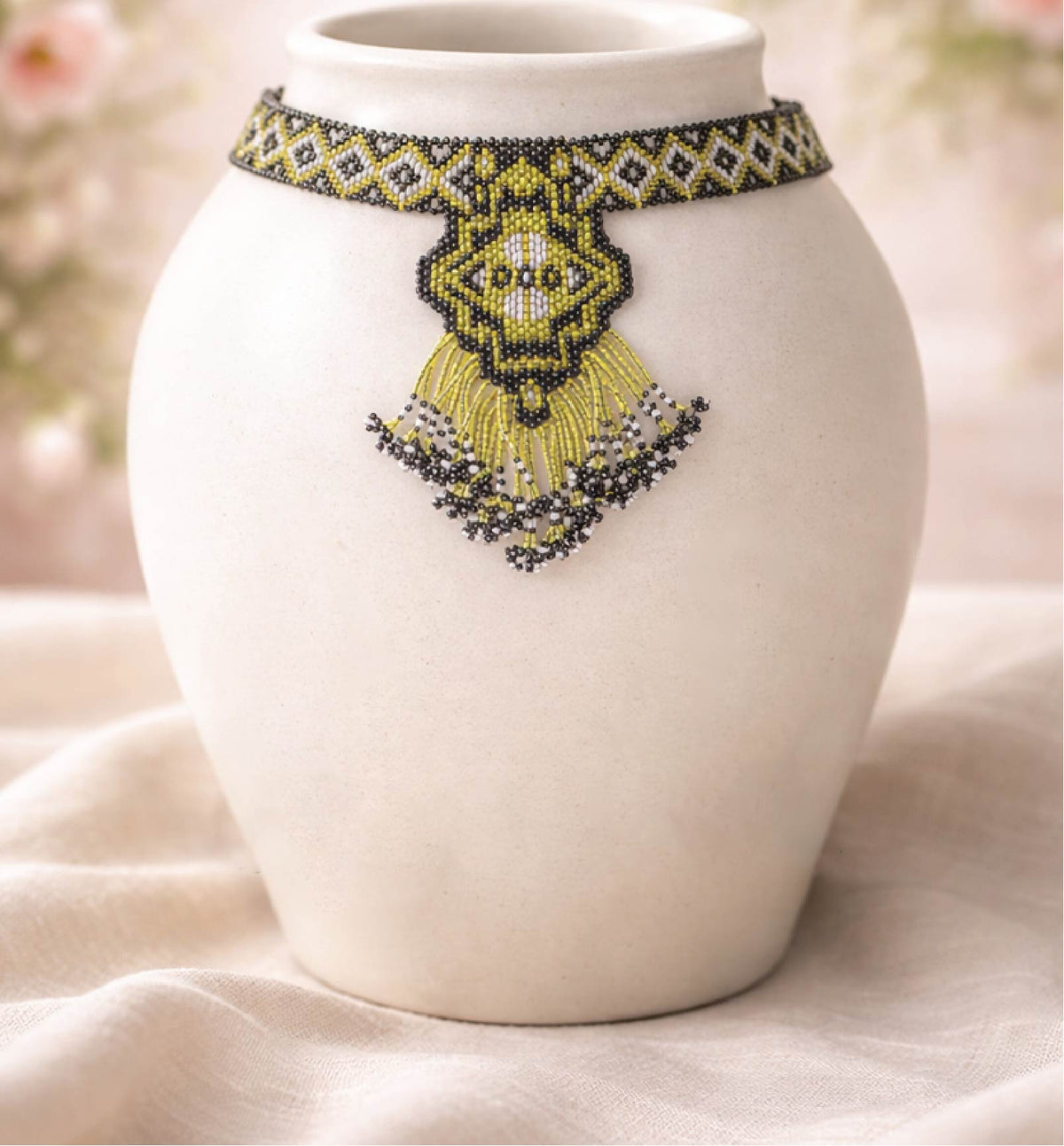 Handcrafted Geometric Beadwork Choker Necklace Set