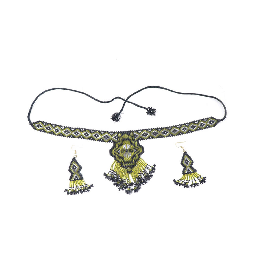 Handcrafted Geometric Beadwork Choker Necklace Set