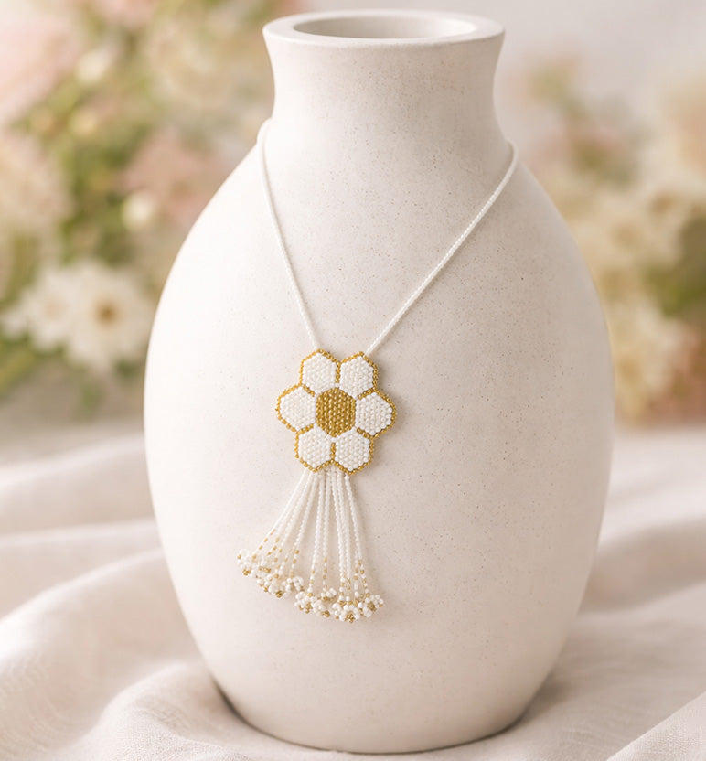 Handcrafted Beaded Flower Pendant Necklace