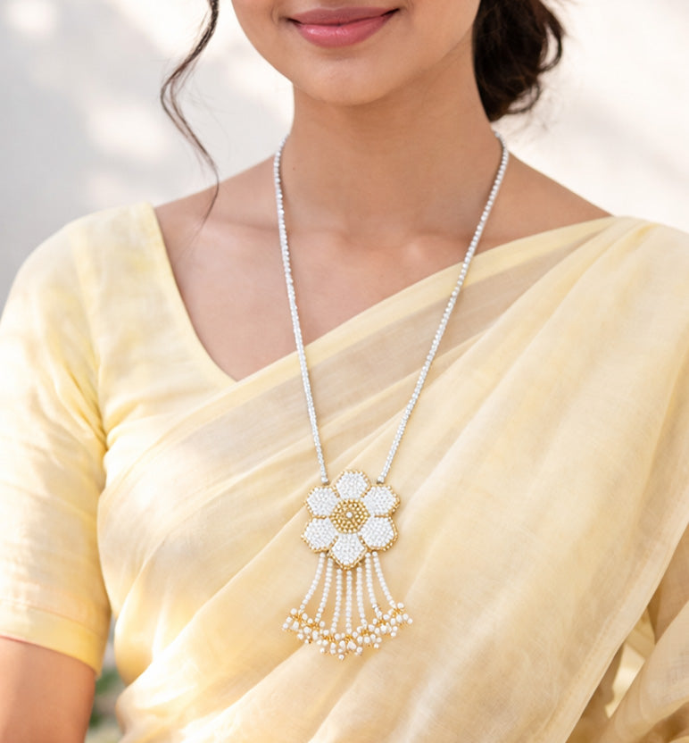 Handcrafted Beaded Flower Pendant Necklace
