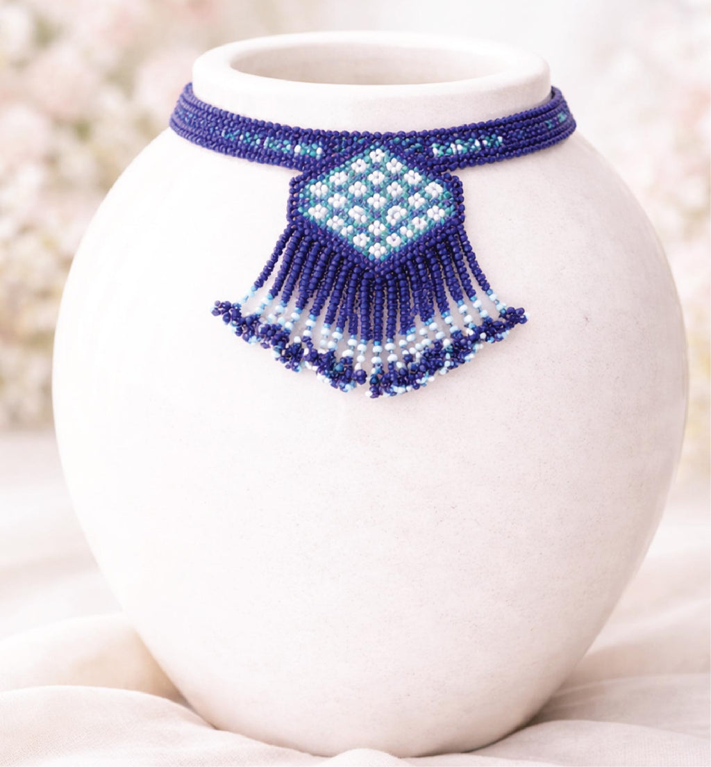 Handcrafted Beaded Choker Necklace Set with Medium Size Pendant