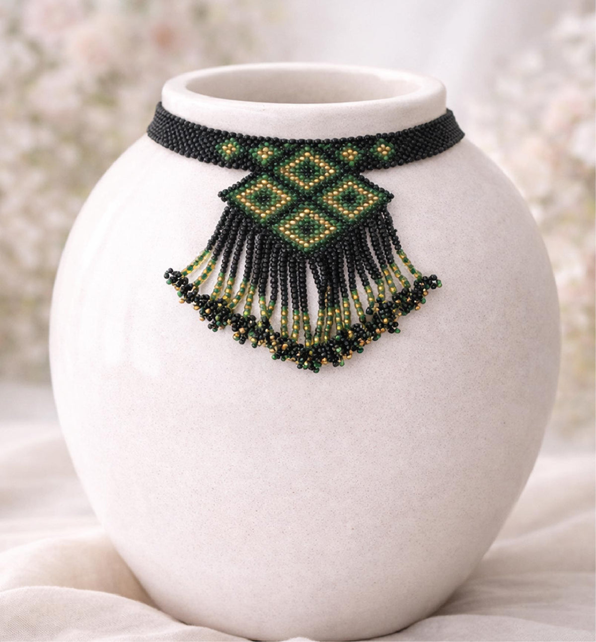 Handcrafted Beaded Choker Necklace Set with Medium Size Pendant