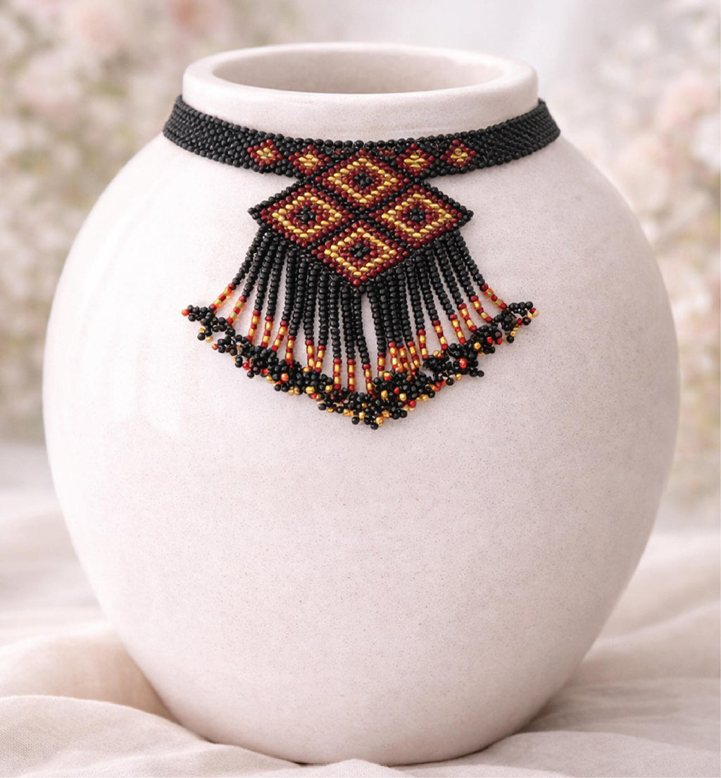 Handcrafted Beaded Choker Necklace Set with Medium Size Pendant