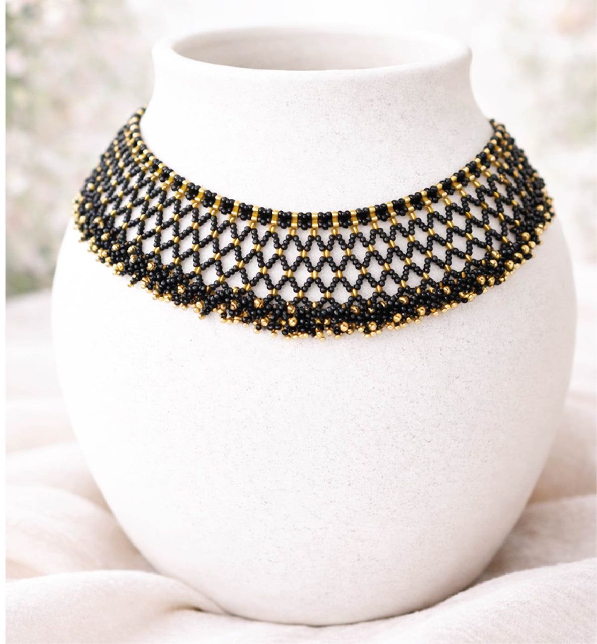 Handcrafted Jali Beaded Choker Necklace Set with Earrings