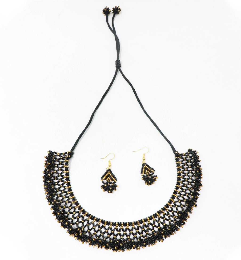 Handcrafted Jali Beaded Choker Necklace Set with Earrings