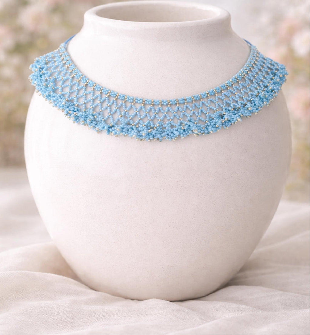 Handcrafted Jali Beaded Choker Necklace Set with Earrings