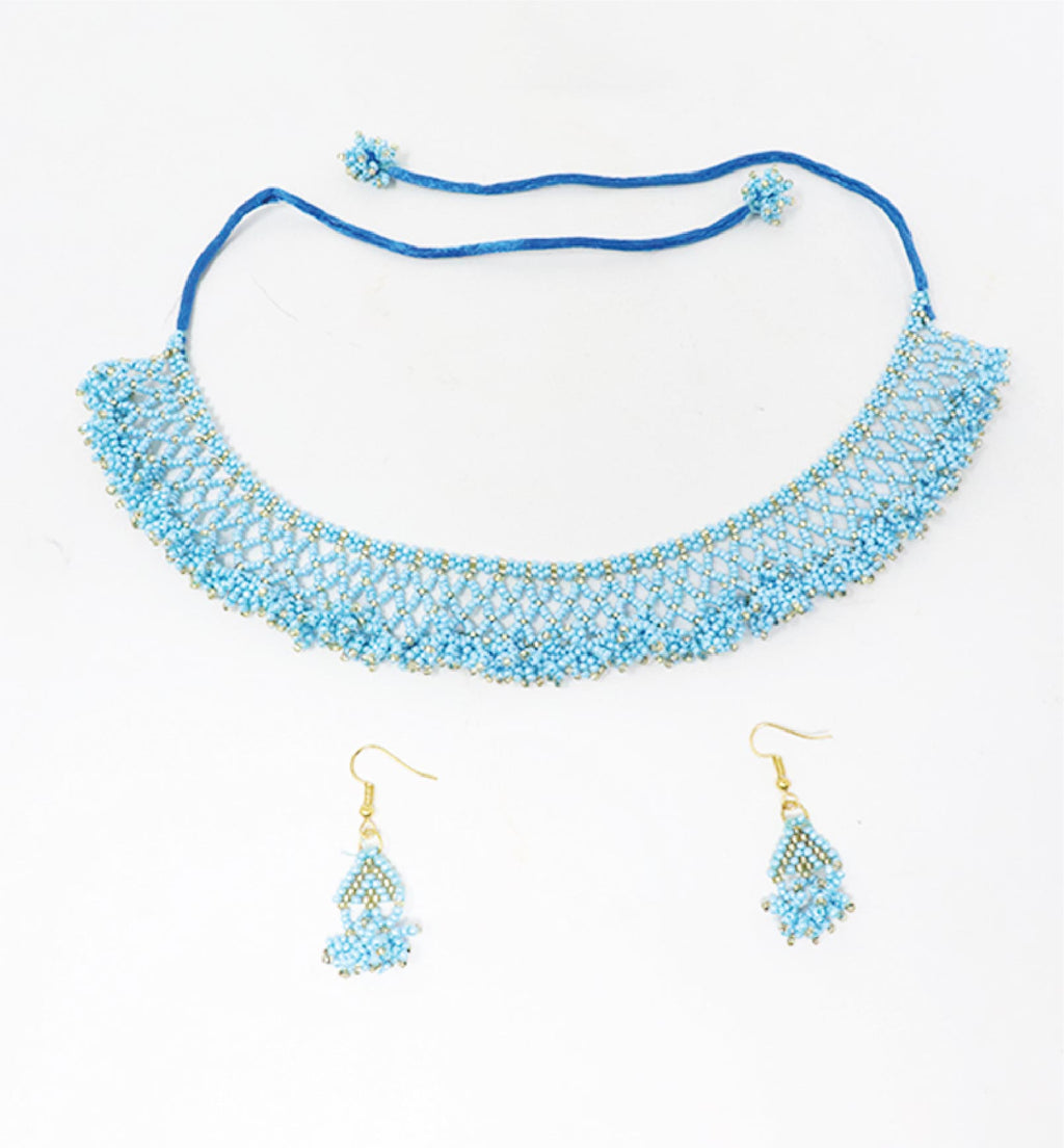 Handcrafted Jali Beaded Choker Necklace Set with Earrings