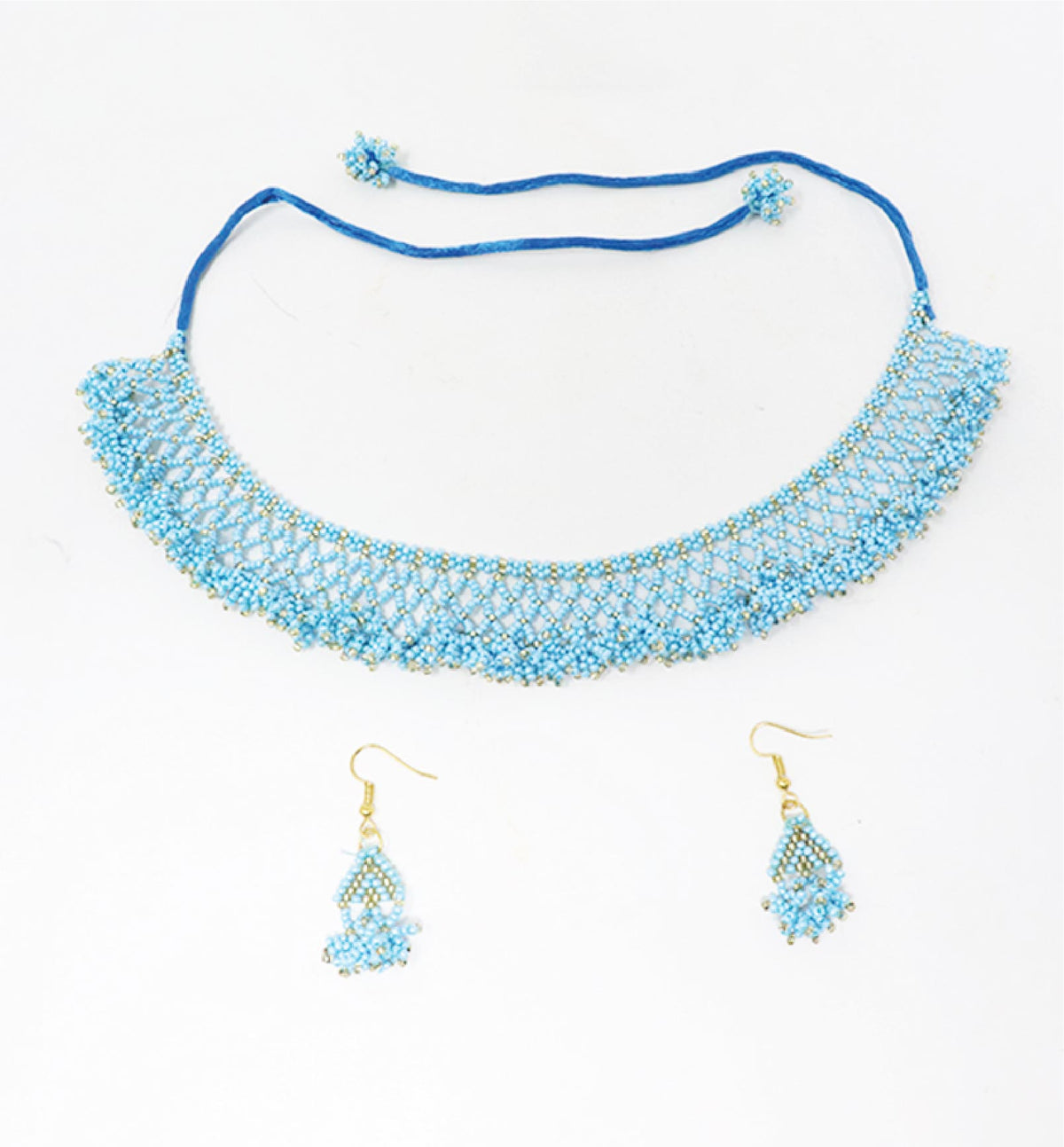 Handcrafted Jali Beaded Choker Necklace Set with Earrings