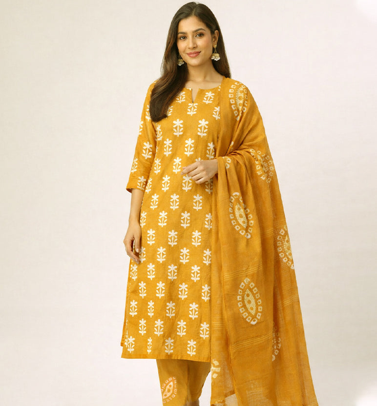 Handcrafted Batik Print Unstitched 3-Piece Suit Set