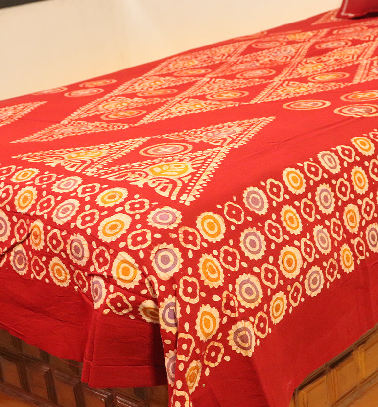 Handcrafted Batik Print Cotton Single Bed Sheet with Two Pillow Covers