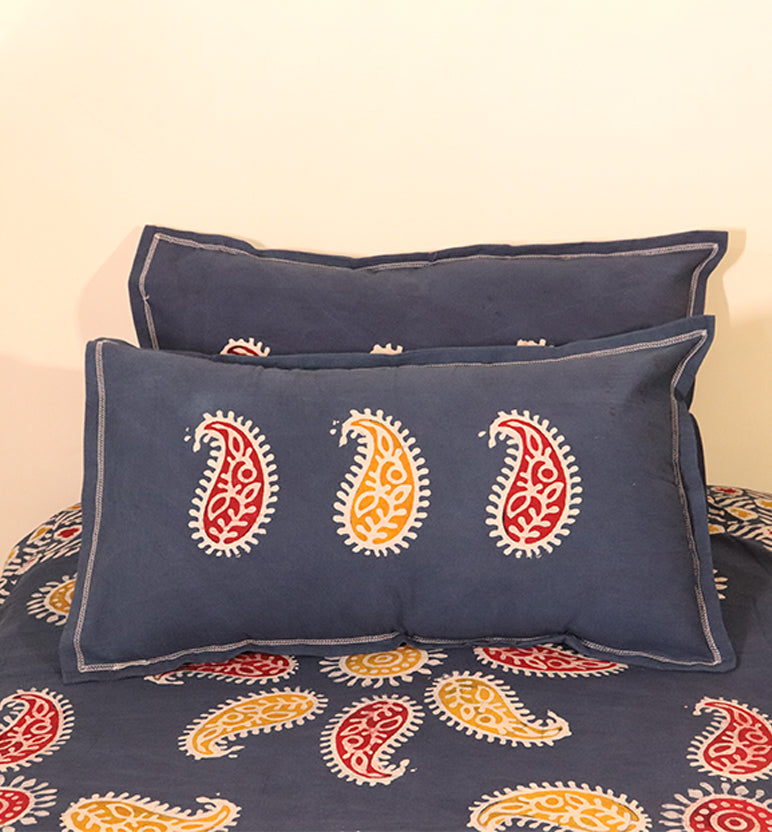 Handcrafted Batik Print Cotton Single Bed Sheet with Two Pillow Covers