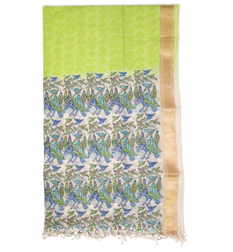 Gond Art Block Print Maheshwari Unstitched Suit Set – Heritage Tribal Motif (3 Piece)