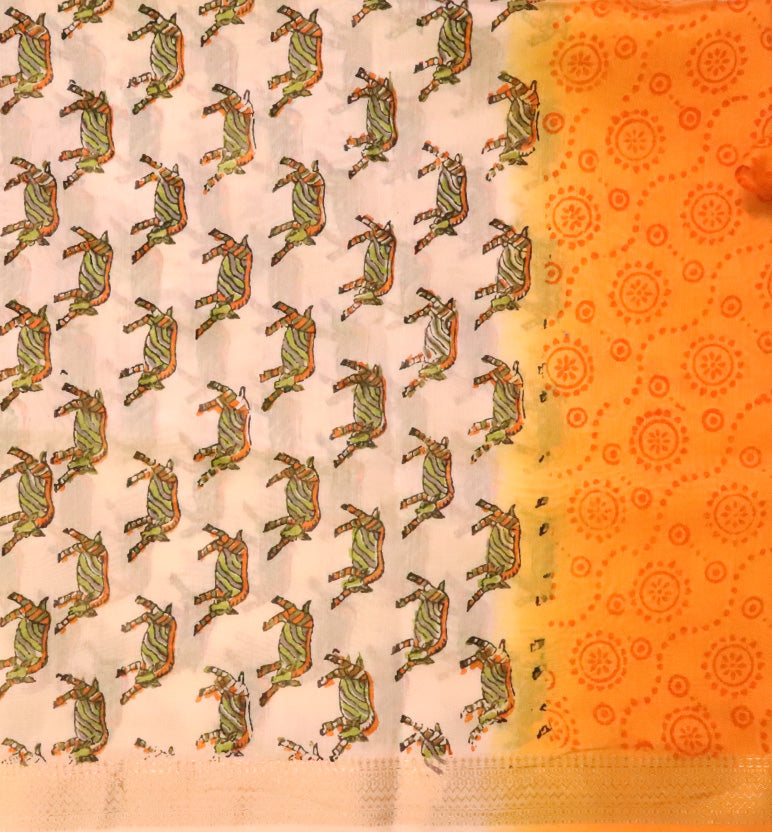 Gond Art Block Print Maheshwari Unstitched Suit Set – Traditional Tribal Motif (3 Piece)