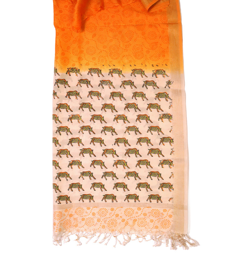 Gond Art Block Print Maheshwari Unstitched Suit Set – Traditional Tribal Motif (3 Piece)