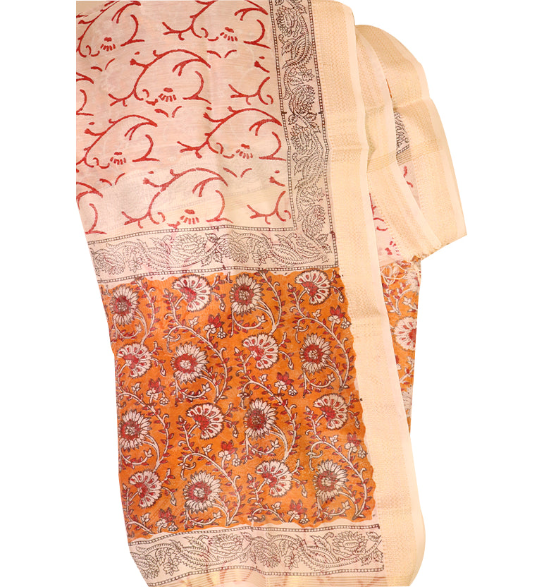 Block Print Kalamkari Maheshwari Unstitched Suit Set – 3 Piece