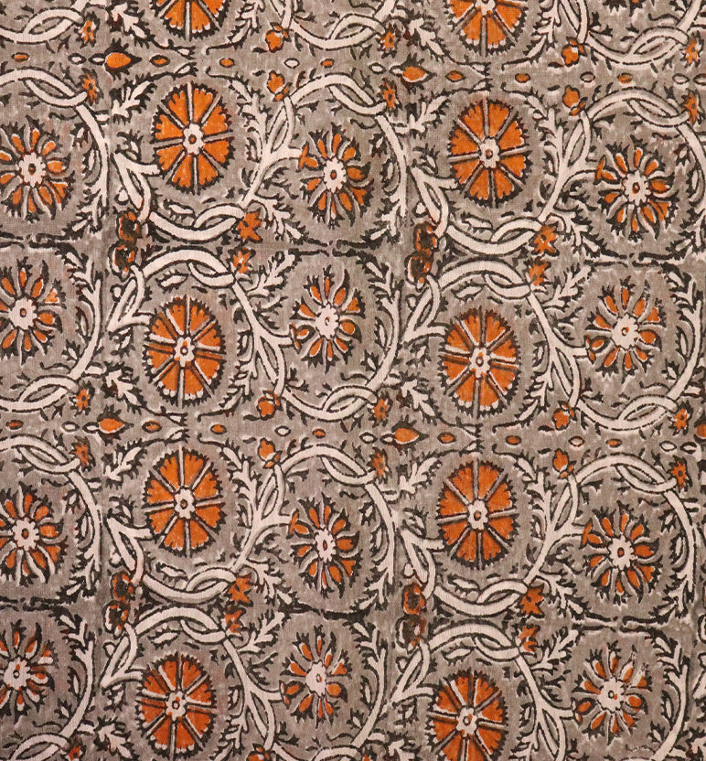 Block Print Kalamkari Maheshwari Unstitched Suit Set – Traditional Medallion Motif (3 Piece)